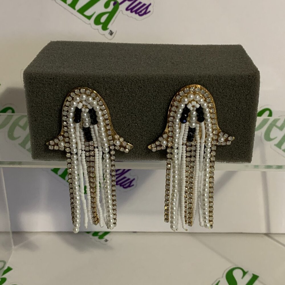 Earrings Ghost Fringe Studs Studded Pearl Rhinestone Jewelry Halloween Fall
